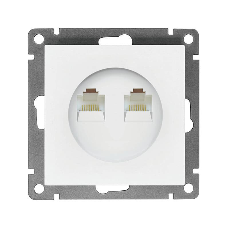Розетка компьютерная двухместная UNIVersal серия Афина с/у, 1А, RJ45, белая (еврослот), механизм