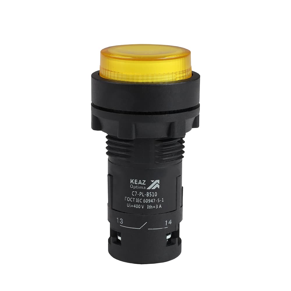 Кнопка с подсветкой OptiSignal Compact D22 C7-PL-B510 желтая 1НО 24 В AC/DC XB7NW35B1