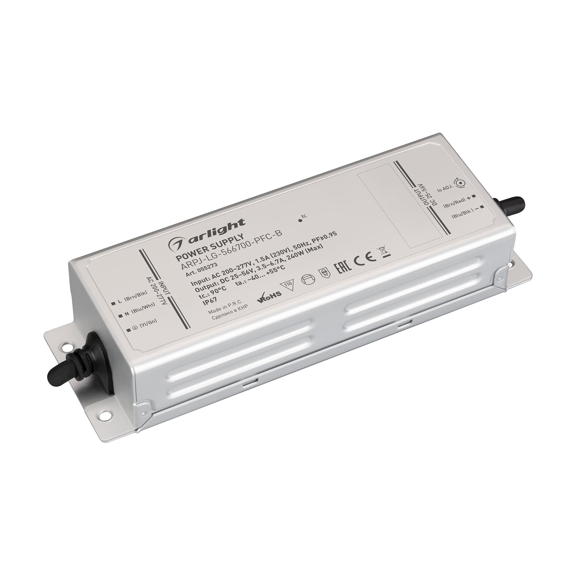 Блок питания ARPJ-LG-566700-PFC-B 240W, 25-56V, 3.5-6.7A, IP67, металл, 5 лет