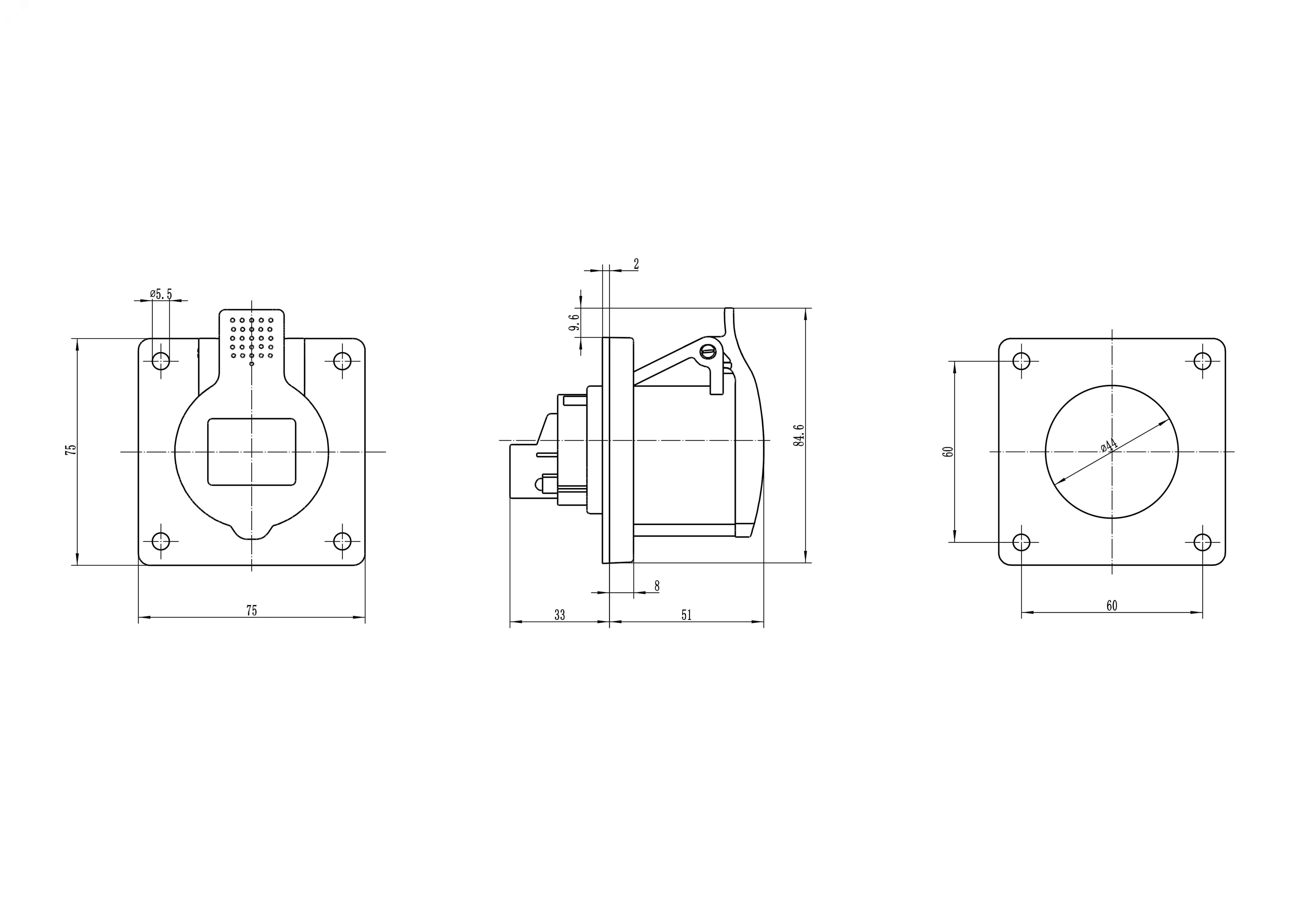 Розетка скрытой установки IP44 16A 2P+E 230V