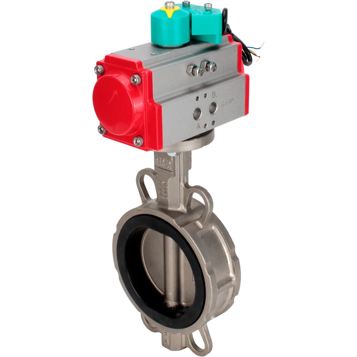 Затвор дисковый поворотный 316-316-VITON-2W-Fb Ду65 Ру16 корпус нержавеющая сталь 316L, диск нержавеющая сталь 316L, уплотнение Viton, с пневмоприводом DA-065 и магнитным переключателем МППП-200