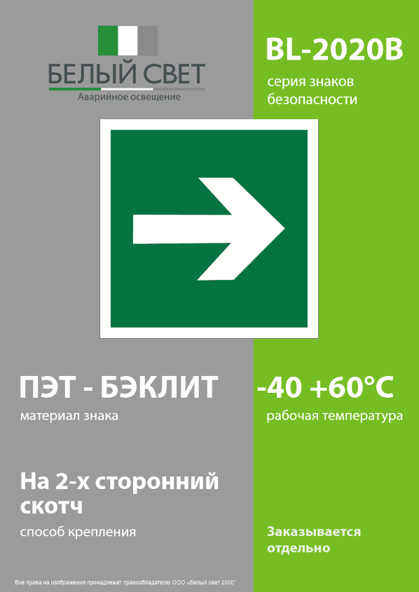 Знак безопасности BL-2020B.E02-01''Направляющая стрелка''
