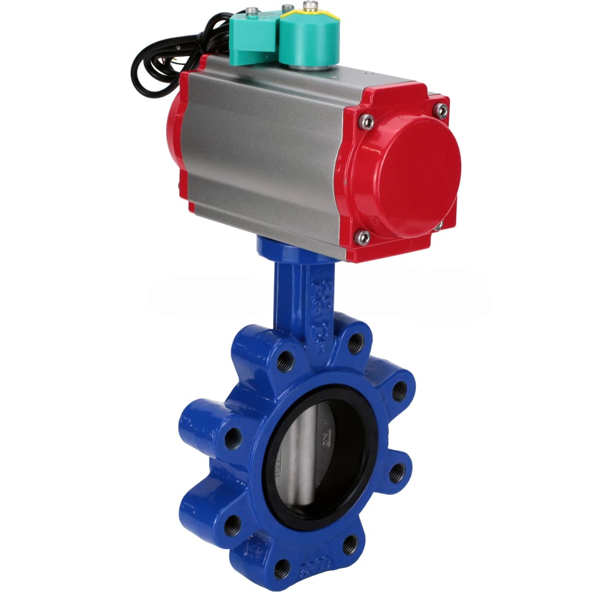 Затвор дисковый поворотный DN.ru QT450-304-NBR-2W-Fb-H Ду50 Ру16 LUG корпус чугун QT450, диск нержавеющая сталь 304, уплотнение NBR, с пневмоприводом DA-065 и магнитным переключателем МППП-200