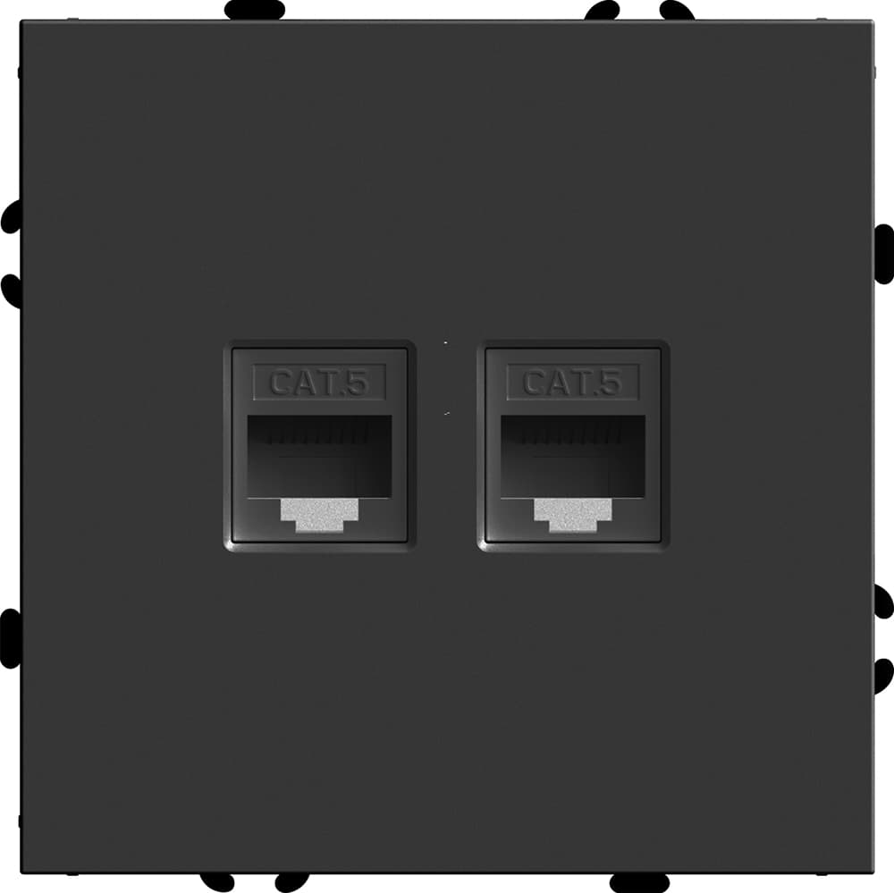 Розетка компьютерная 2-местная RJ-45 (механизм), серия Эмили,, черный уголь, soft touch