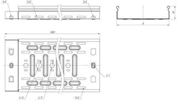 Лоток перфорированный 50х150х3000-0,55мм