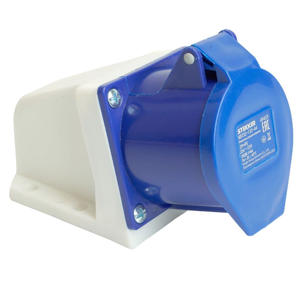 Розетка стационарная ST-123 32А 220В 2P+PE IP44 RST32-123-44 STEKKER