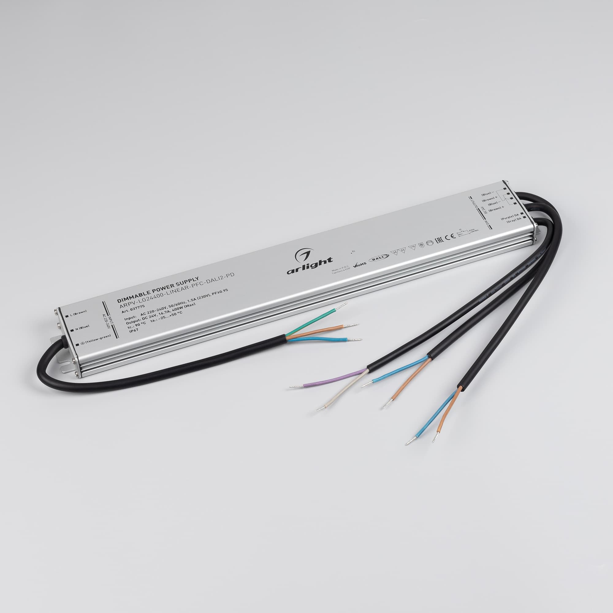 Блок питания ARPV-LG24400-LINEAR-PFC-DALI2-PD (24V, 16.7A, 400W) (IP67 металл, 5 лет)