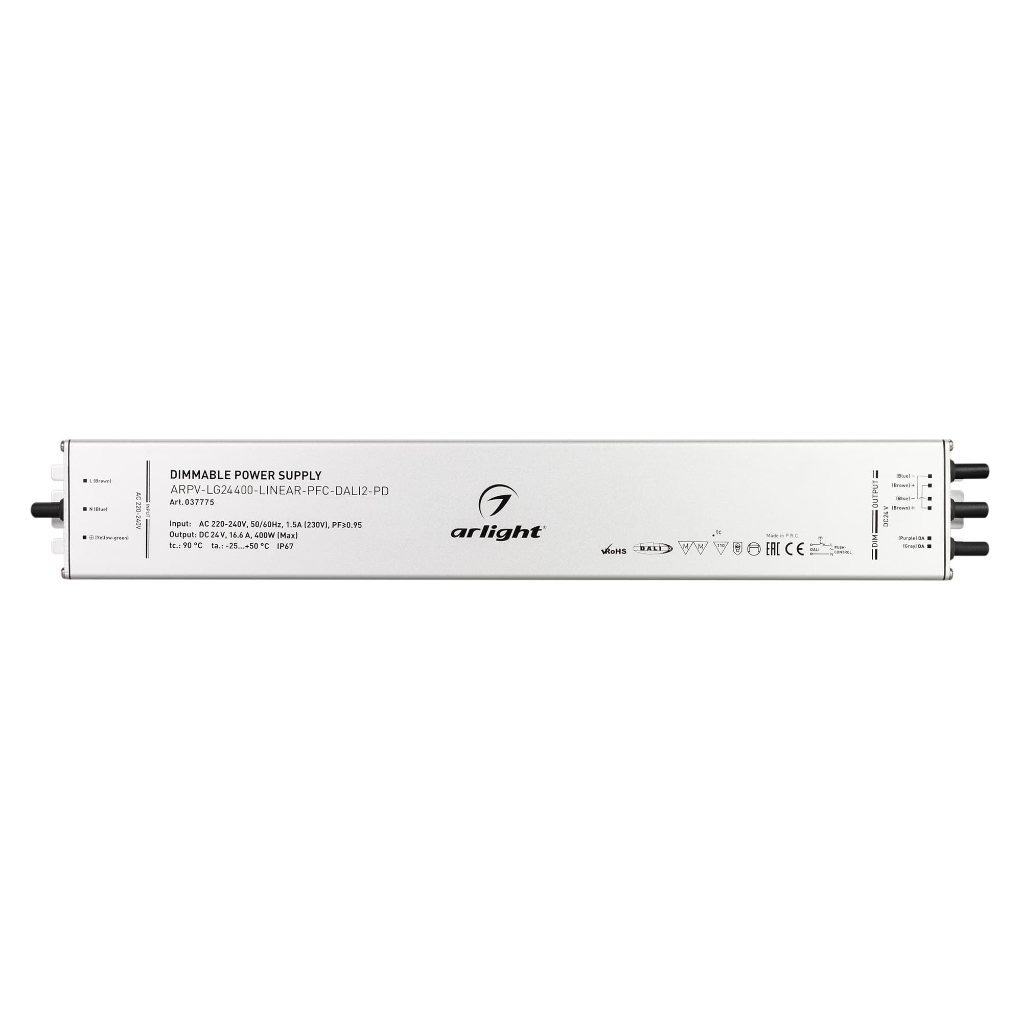 Блок питания ARPV-LG24400-LINEAR-PFC-DALI2-PD (24V, 16.7A, 400W) (IP67 металл, 5 лет)