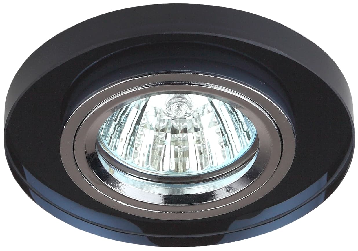 Светильник декор стекло круглое MR16,12V/220V, 50W, хром/черный DK7 CH/BK