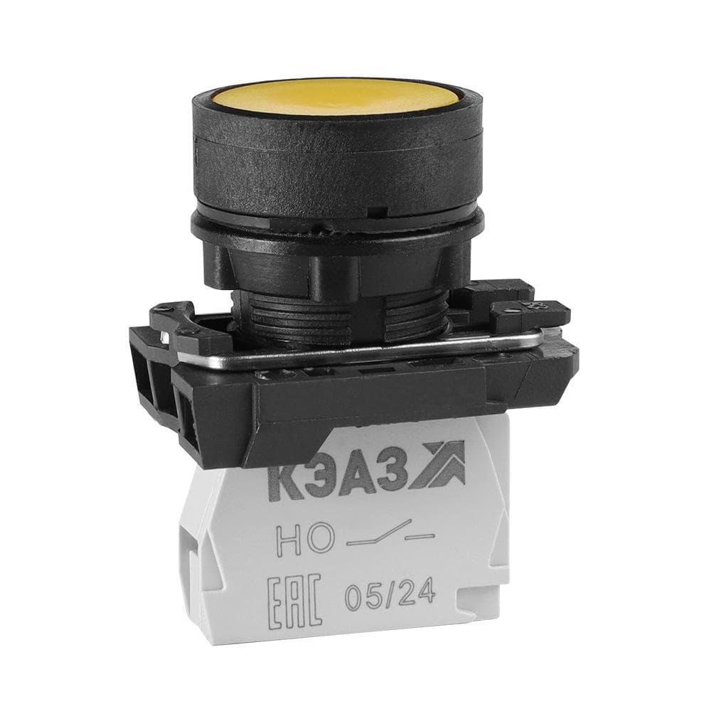 Кнопка КМЕ4101м-желтый-0но+1нз-цилиндр-IP40