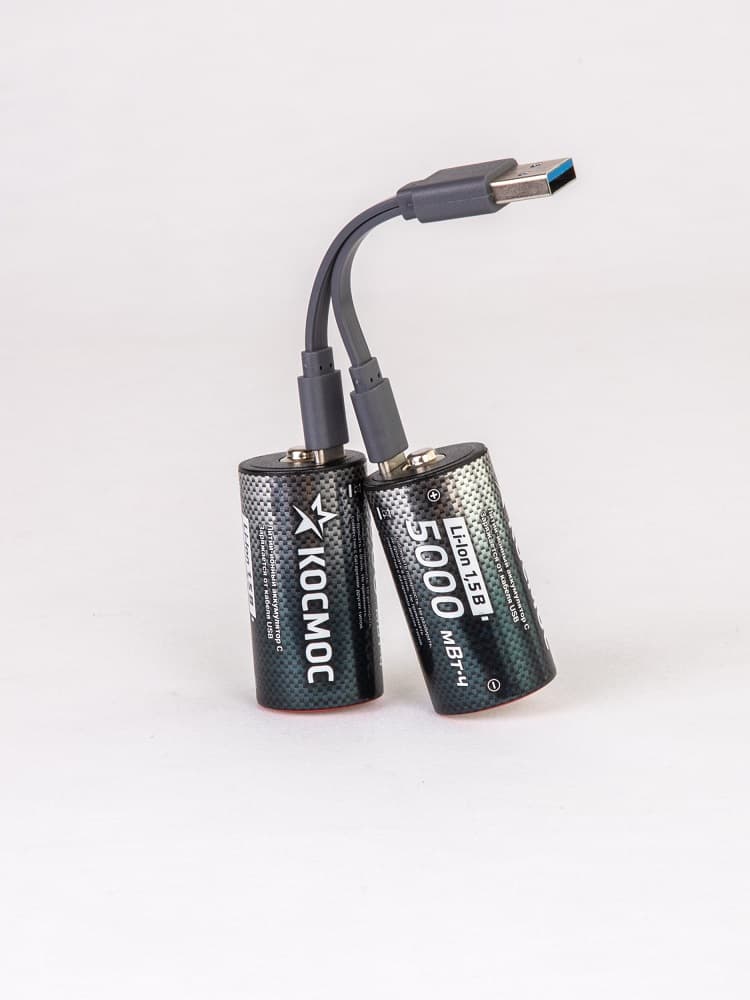 Аккумулятор 18650 Li-ion перезаряжаемый С R14 3300 мАч зарядка от USB Type-C с кабелем для быстрой зарядки блистер 2 штуки