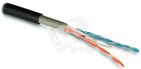 Витая пара Industrial Ethernet кат 5e 2x2x24 AWG (0.51 мм) однопроволочные жилы (solid) U/UTP для внутренней и внешней прокладки (-40°C – +70°C) двойная оболочка PVC (UV) черный