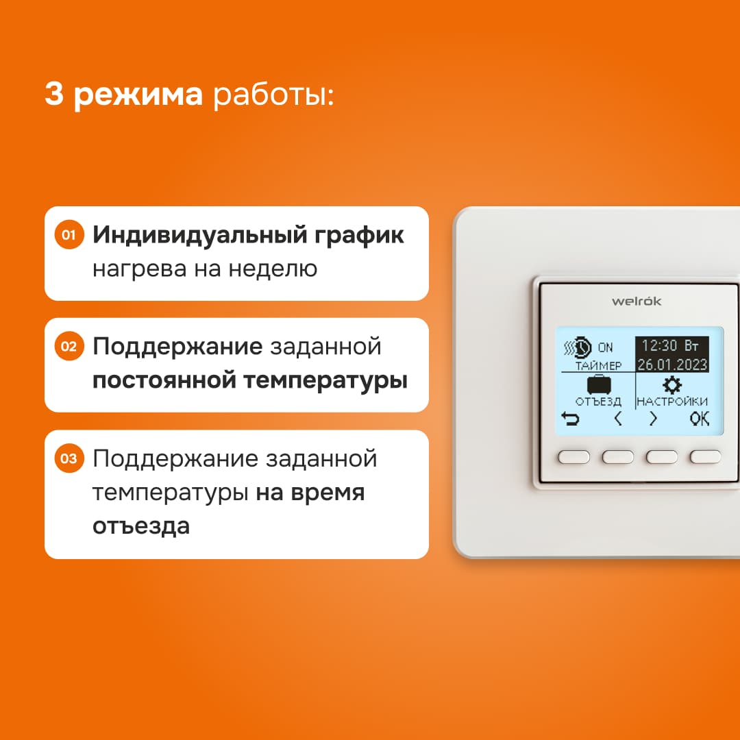 Терморегулятор для теплого пола программируемый, белый