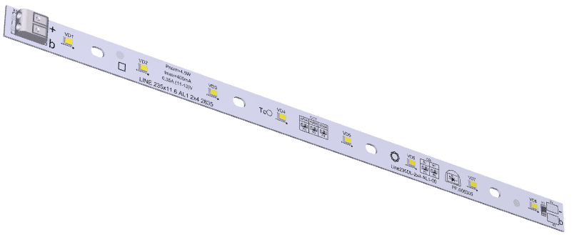 Модуль светодиодный LINE 235x11.6 AL1 2x4 Refond 2835 CRI80 4000K DL250