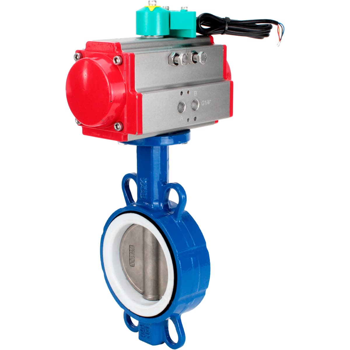 Затвор дисковый поворотный WCB-316L-PTFE Ду50 Ру16 корпус углеродистая сталь WCB, диск нержавеющая сталь 316L, уплотнение PTFE, с пневмоприводом DA-083 и магнитным переключателем МППП-200