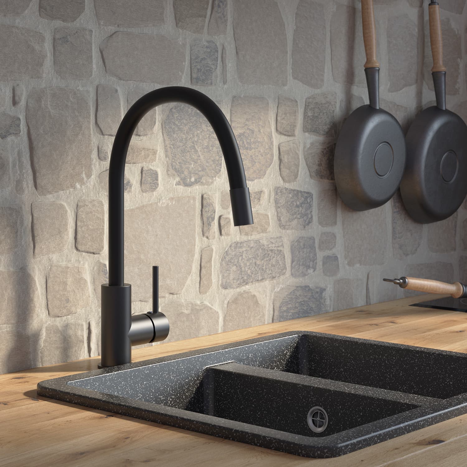 Смеситель для кухни черный матовый Kitchen 360