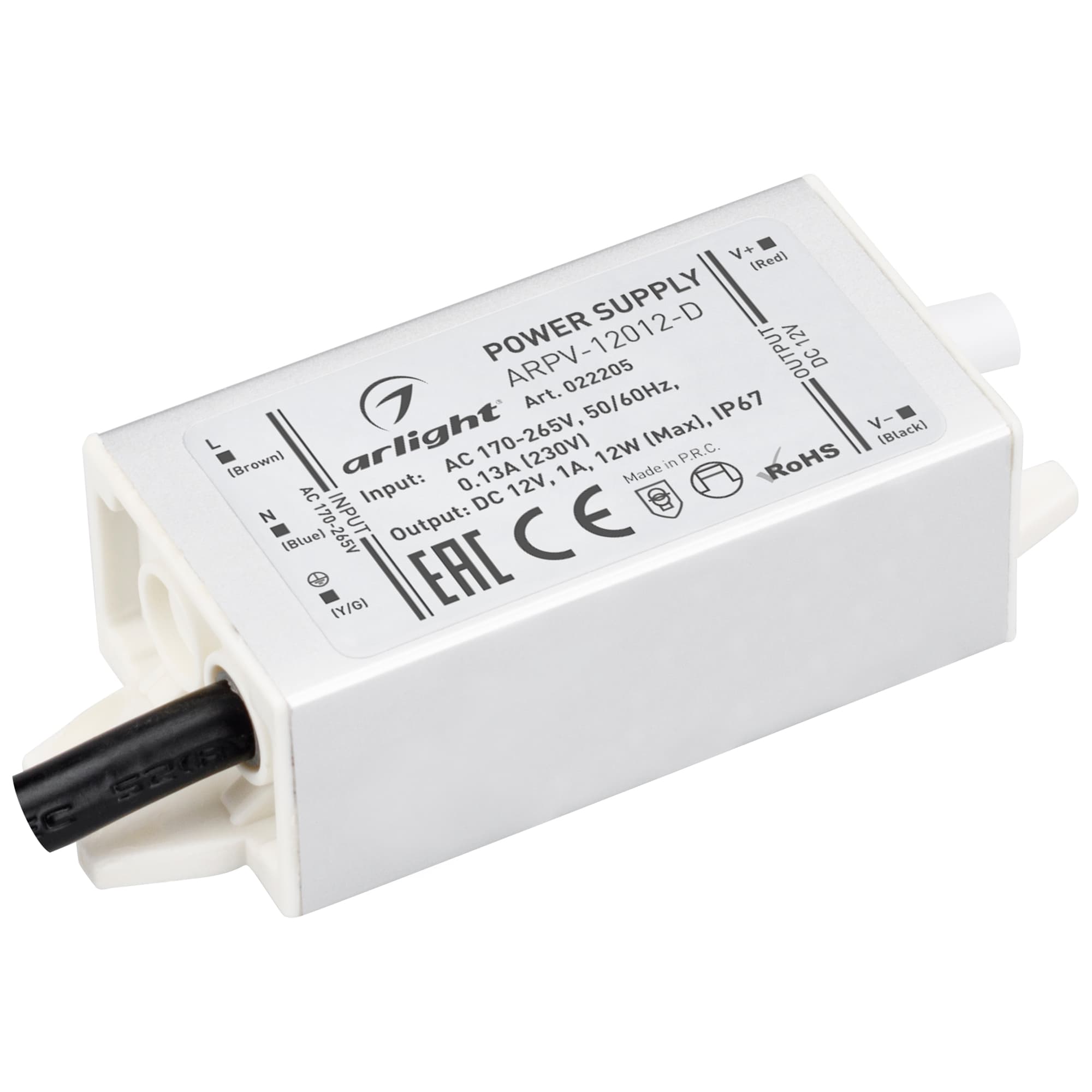 Блок питания ARPV-12012-D (12V, 1.0A, 12W) (ARL, IP67 Металл, 3 года)