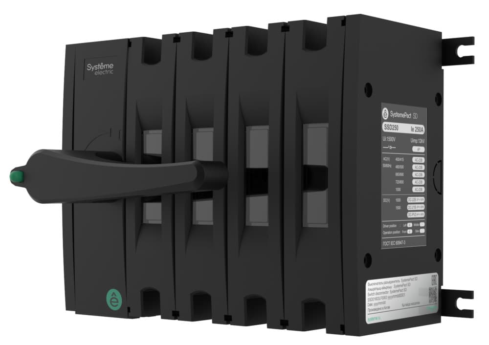Выключатель-разъединитель SYSTEMEPACT SD250 4P 250A Рукоятка слева фронт_Рукоятка заказывается отдельно