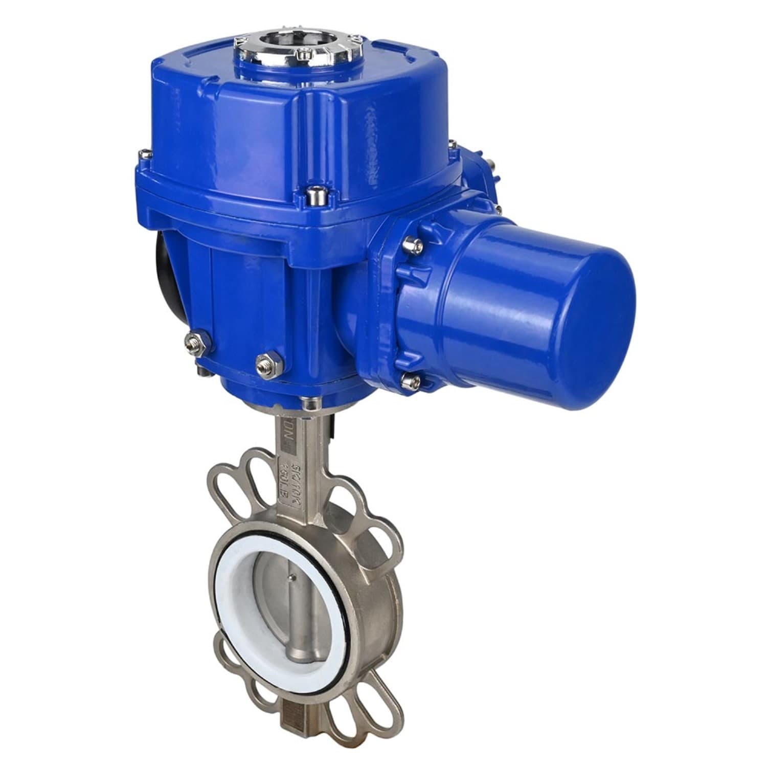 Затвор дисковый поворотный 316L-316L-PTFE Ду300 Ру16, корпус и диск нержавеющая сталь 316L, уплотнение PTFE, с 1/4-оборотным электроприводом QT-W (M)-120 380В