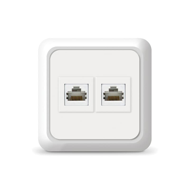 Розетка компьютерная двухместная   Олимп,наружная, 1А, RJ45, белая (еврослот)