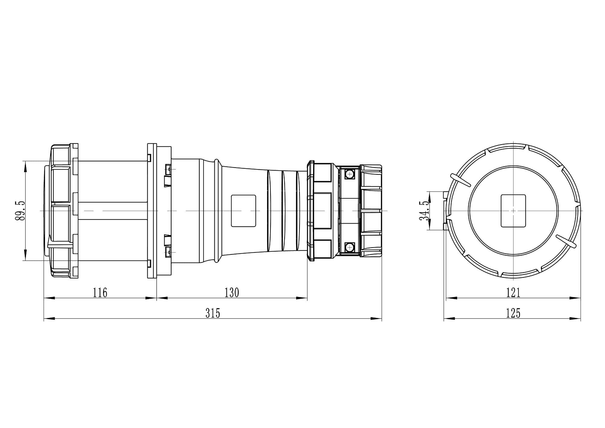 Розетка кабельная IP67 125A 3P+E 400V