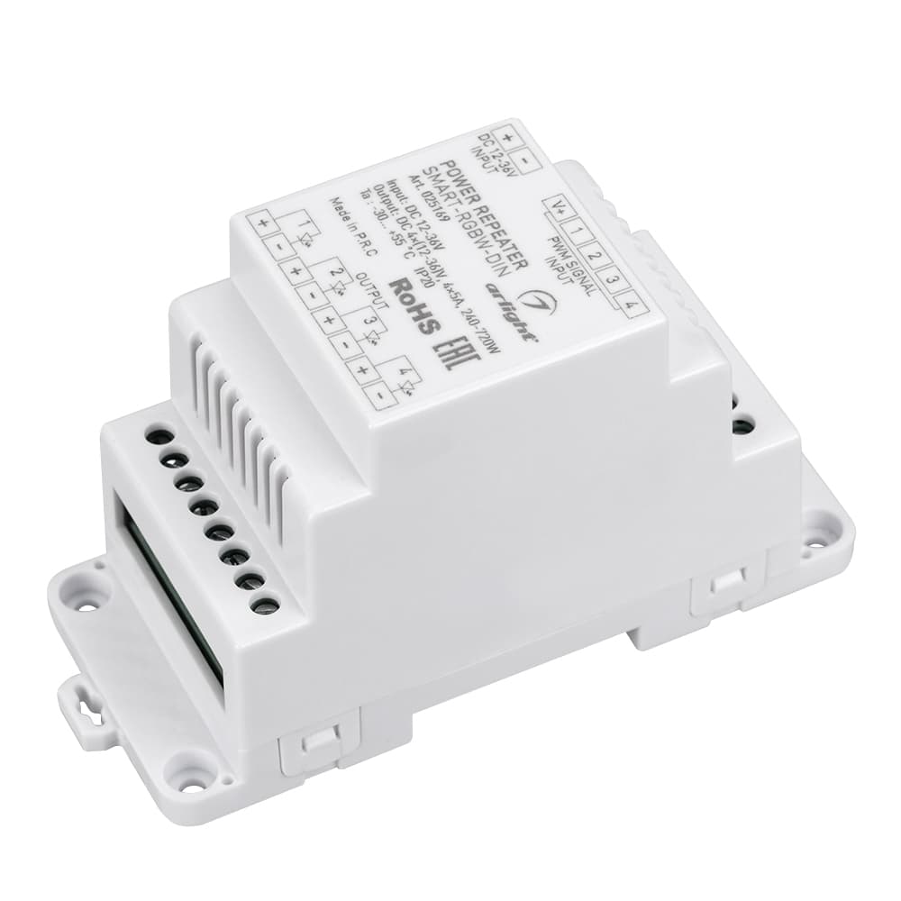 Усилитель SMART-RGBW-DIN 12-36V, 4x5A ARL, IP20 пластик, 5 лет