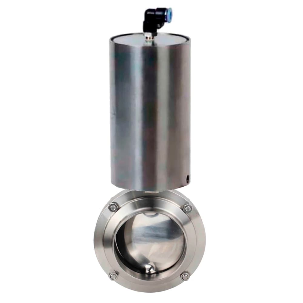 Затвор дисковый поворотный 304-304-Sil-2W-W-H Ду80 Ру10 пищевая нержавеющая сталь 304, уплотнение Silicon, с пневмоприводом ПВП-85 с возвратными пружинами