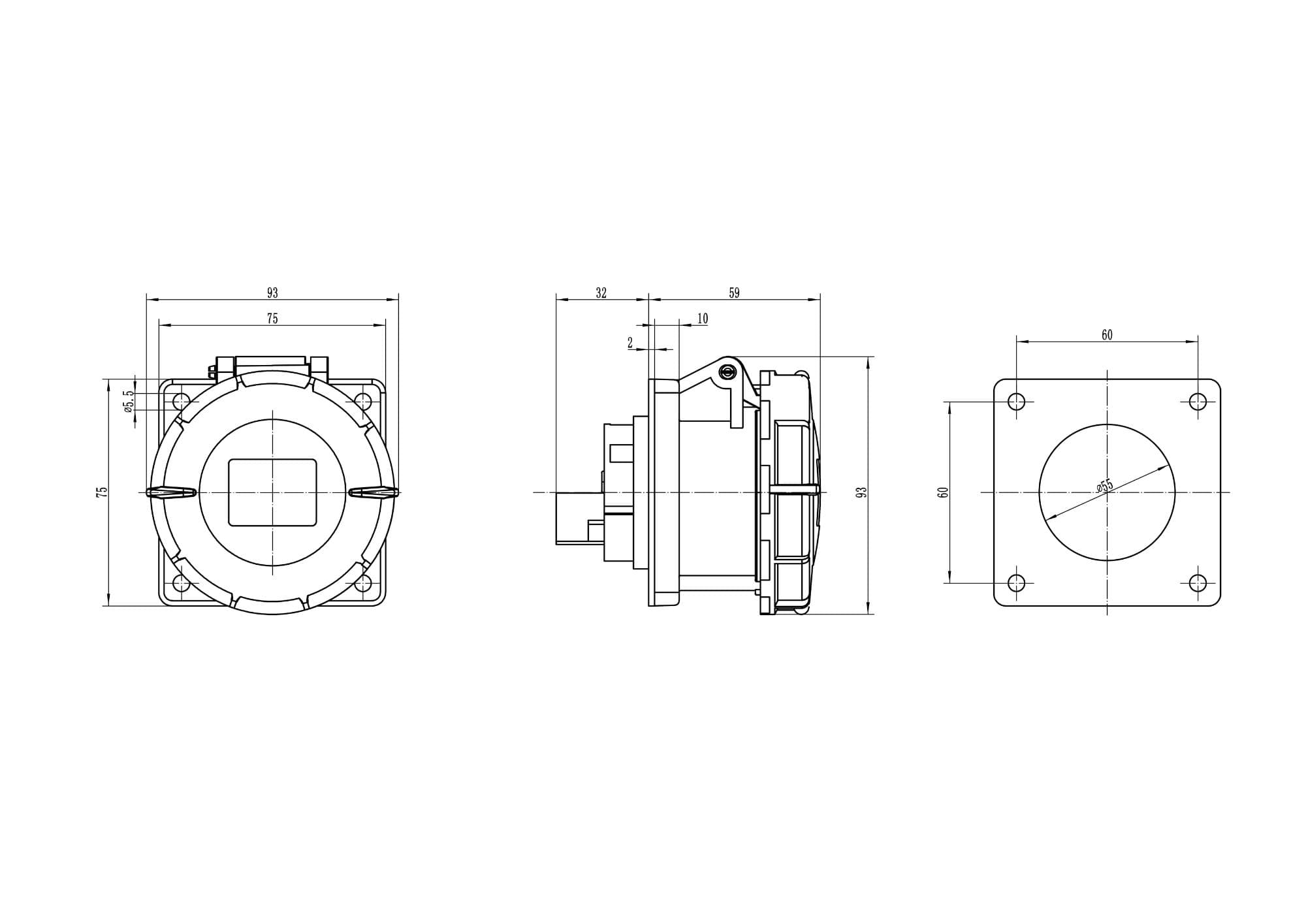 Розетка скрытая IP67 16A 3P+E+N 400V