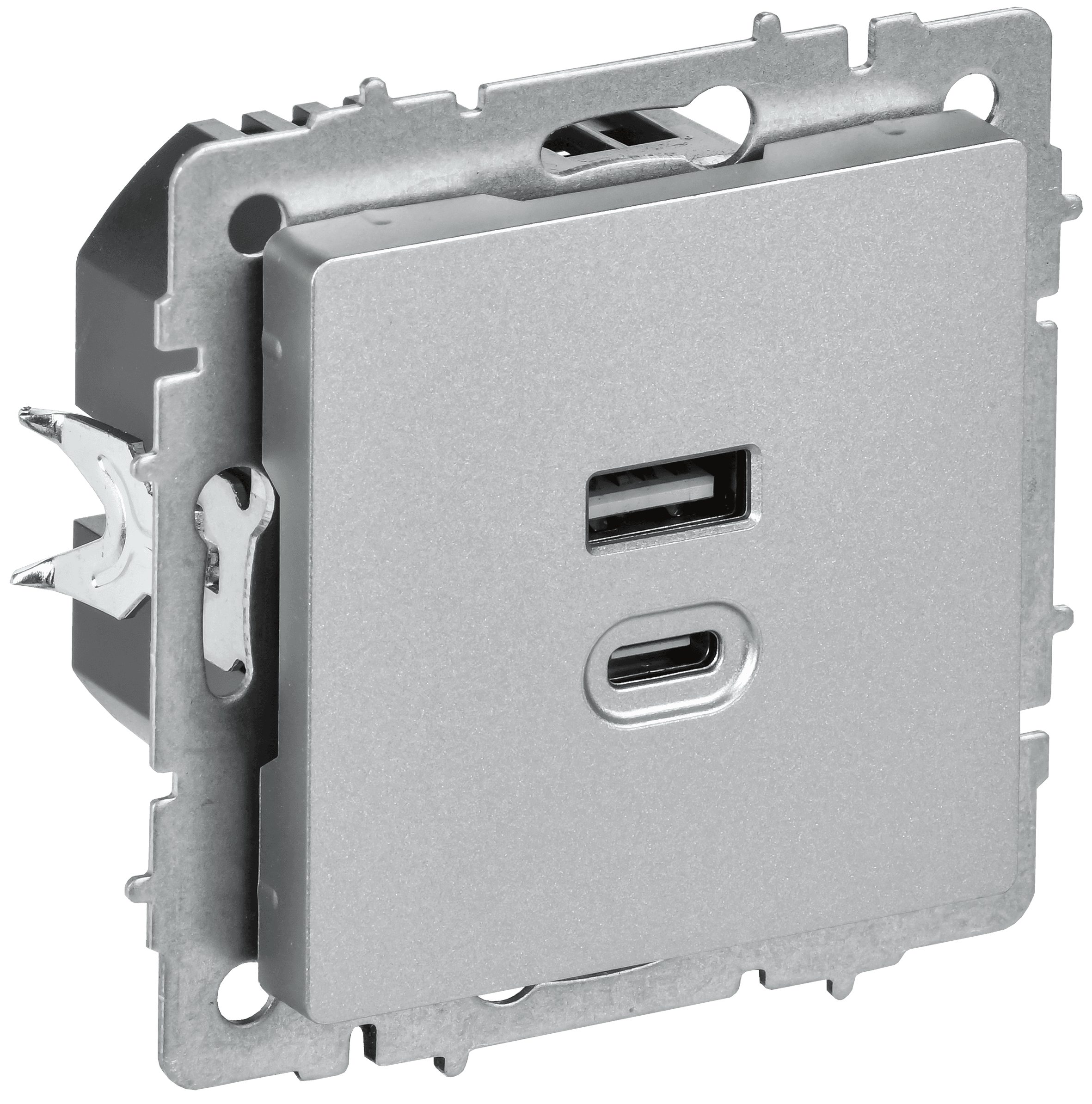 BRITE Розетка USB A+C 45Вт высокоскоростная зарядка РЮ11-2-БрА алюминий IEK