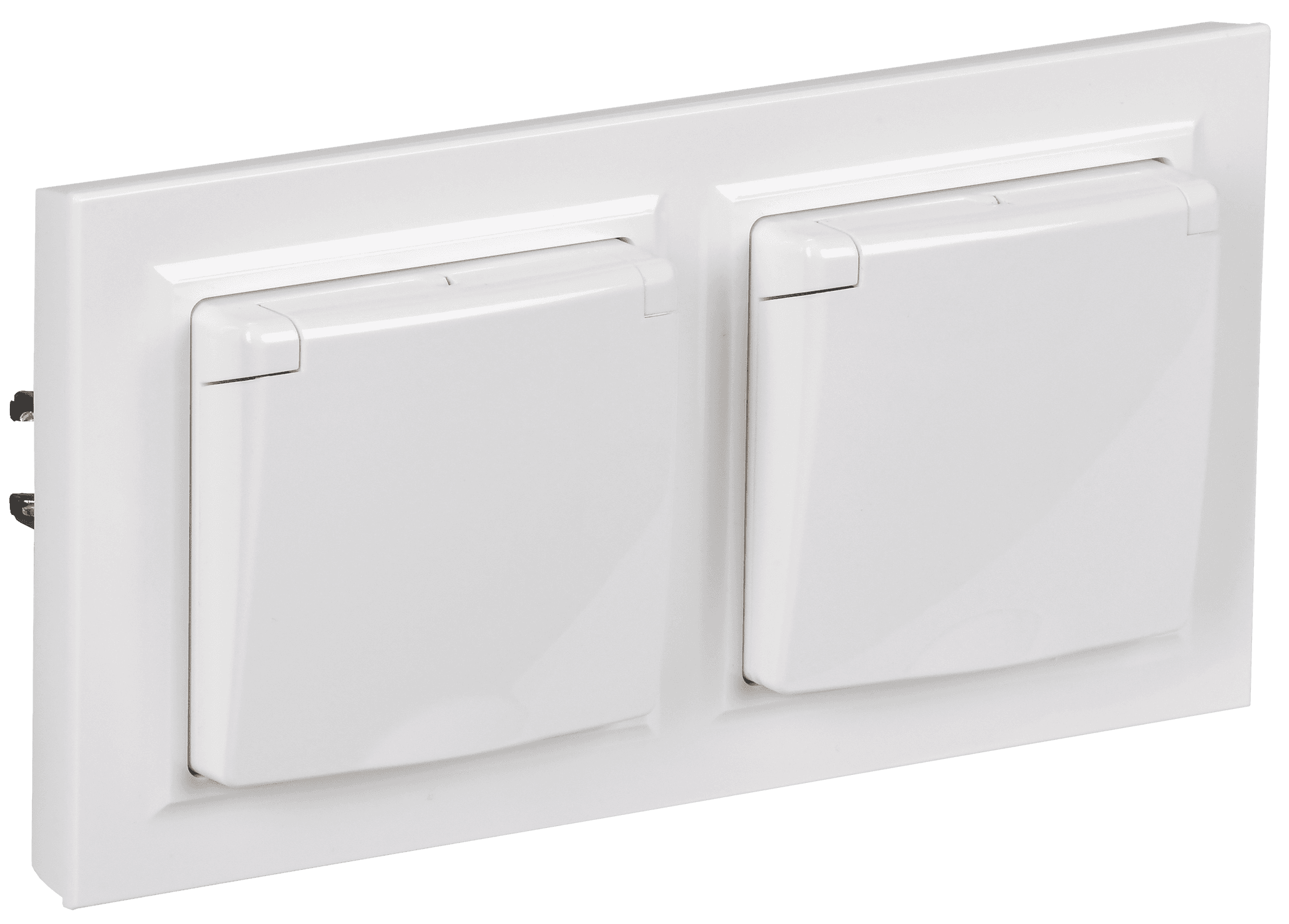 BRITE Комплект 1-местная с заземлением с защитными шторками и крышкой 16А IP44 2 штуки в сборе с двойной рамкой РСбш10-3-44-БрБ белый