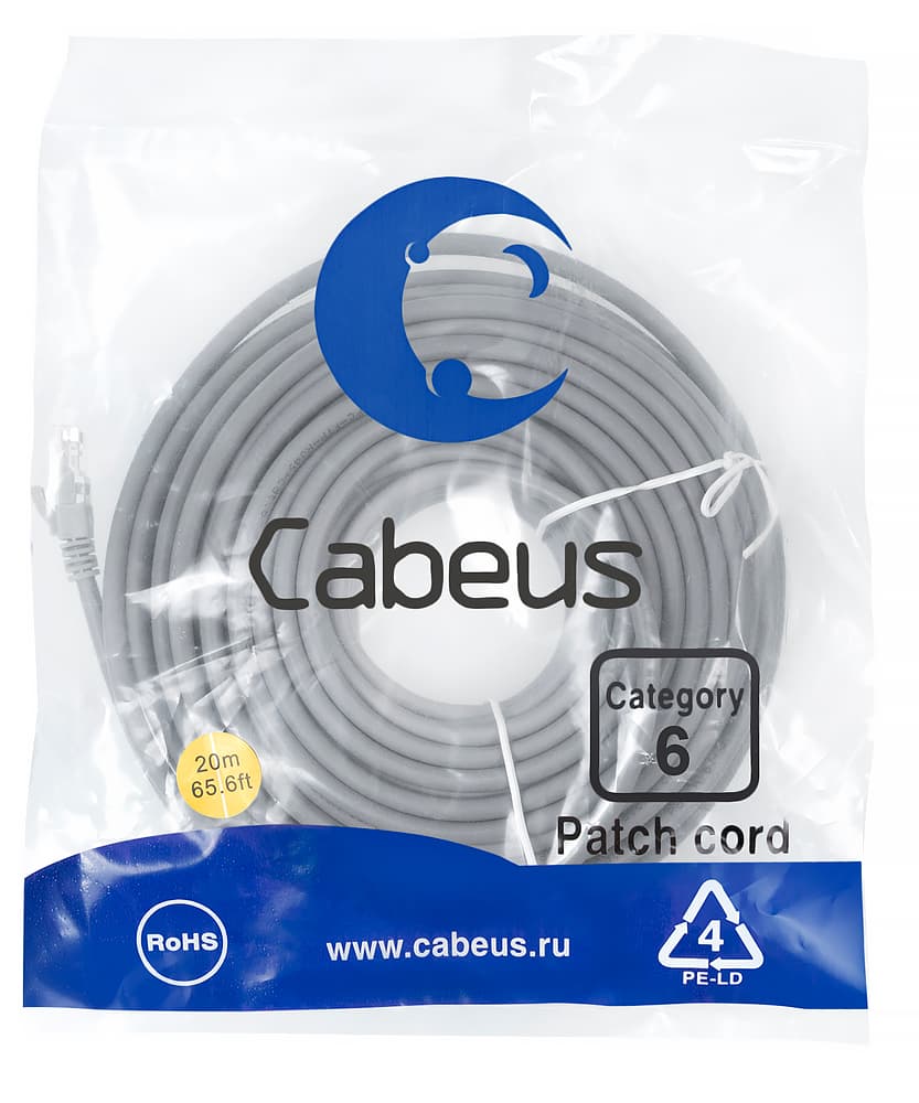Патч-корд U/UTP, категория 6, 2xRJ45/8p8c, неэкранированный, серый, LSZH, 20м