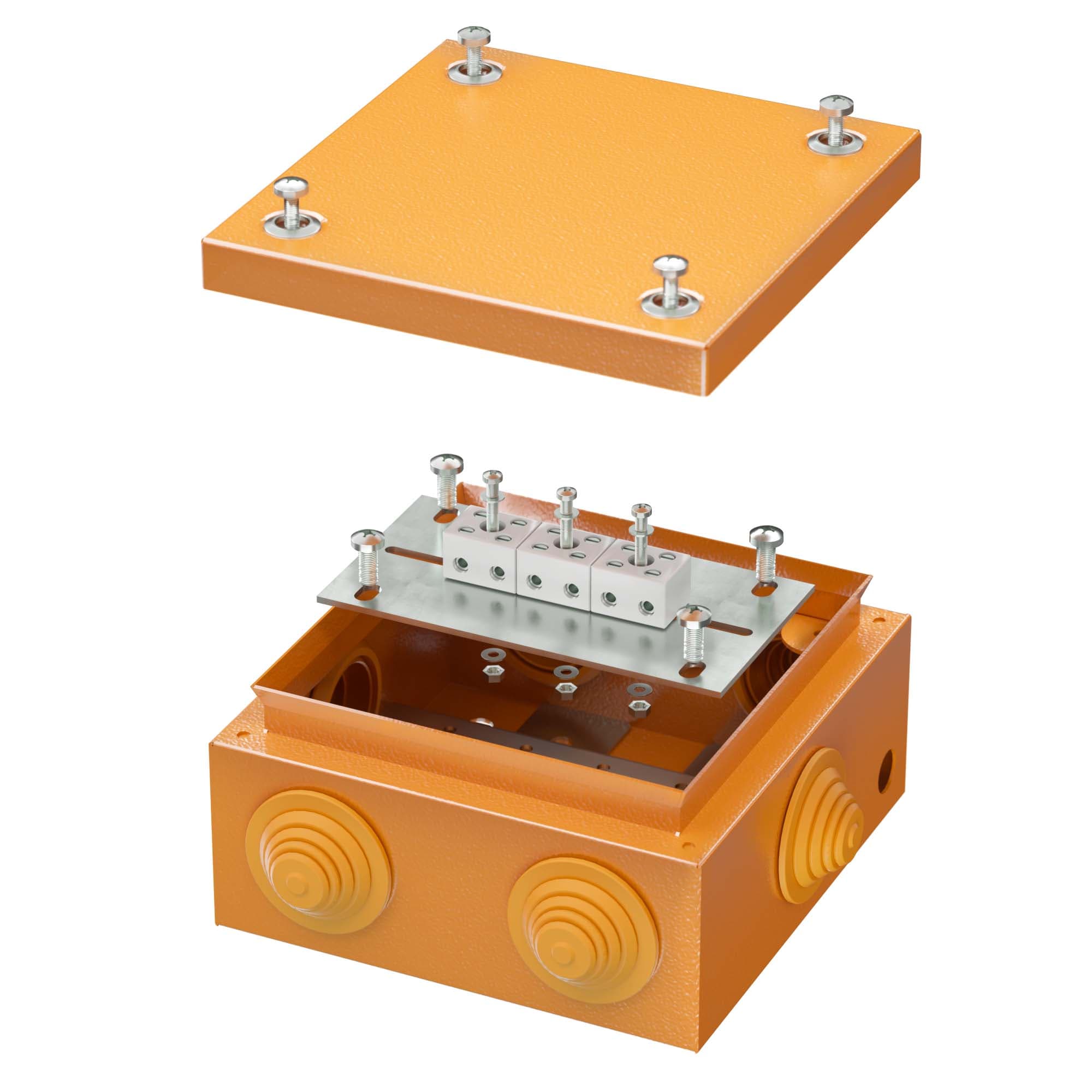 Коробка стальная FS с кабельными вводами и клеммниками IP55 150х150х80мм 6р  450V 6A  4мм.кв.