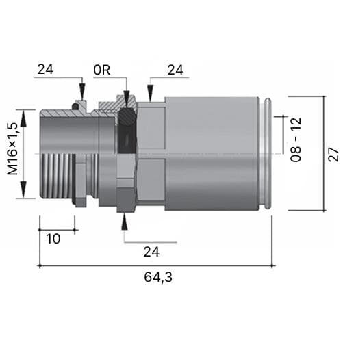 Муфта труба-коробка D=20мм с уплотнением кабеля IP68 М16х1.5 D=8 - 12мм
