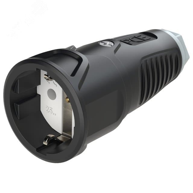 Розетка каб 16A/250V/2P+E/IP20 корпус черный, маркер серый