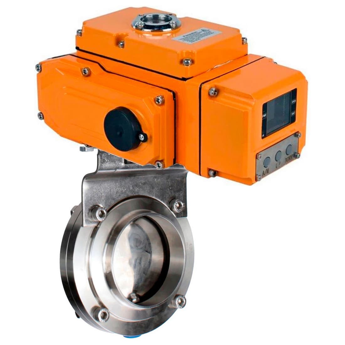Затвор дисковый поворотный 304-304-Sil-2W-C-H Ду20 Ру10 кламповый, корпус пищевая нержавеющая сталь 304, уплотнение Silicon, с электроприводом QT-005-220В-0-10В-HARK