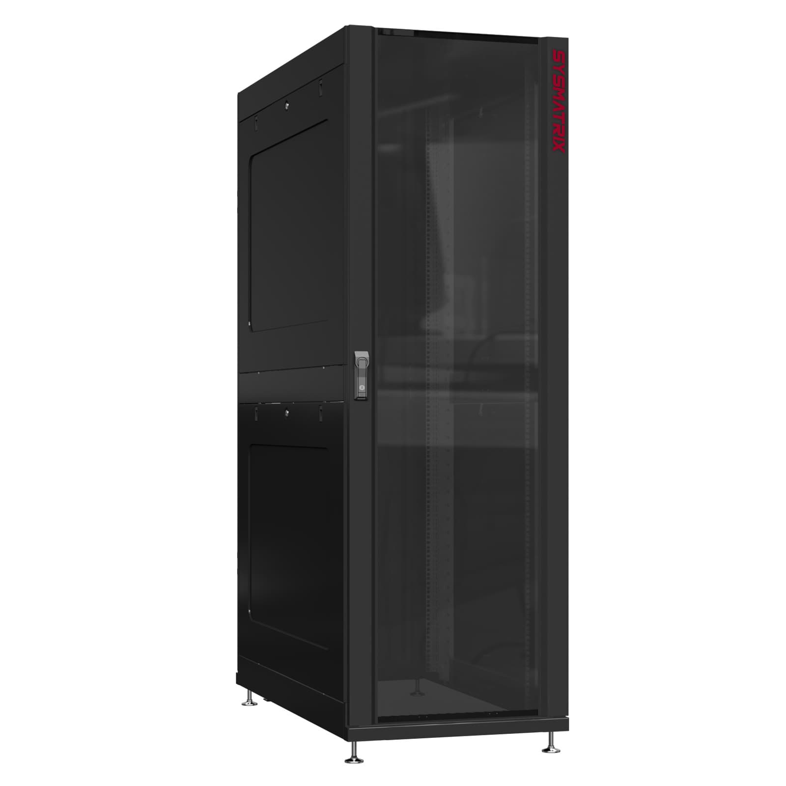 Шкаф серверный 48U 600х1200 передняя дверь: стекло IP41. задняя дверь: одностворчатая глухой металл IP51. боковые панели: глухой металл. цвет: черный RAL9005