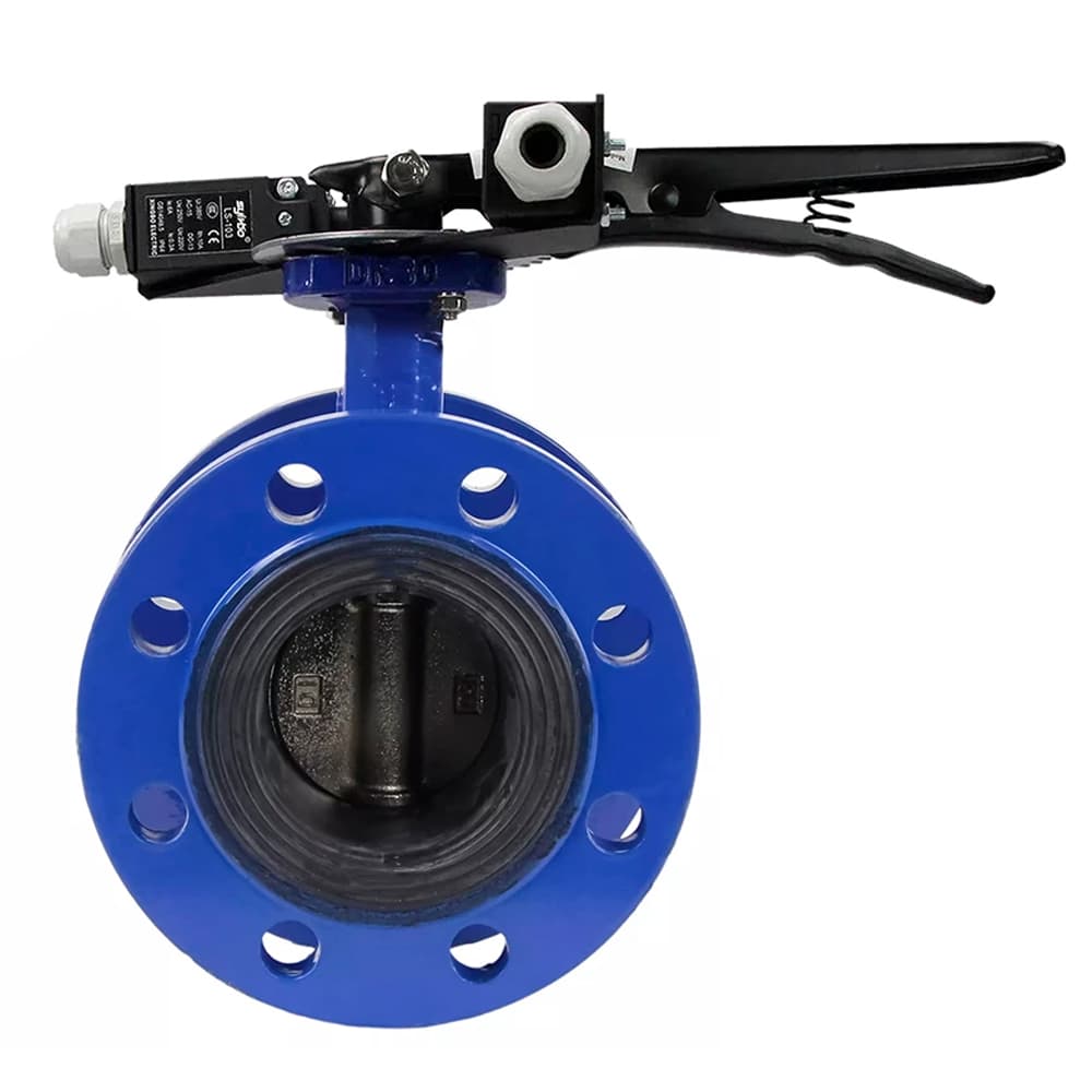 Затвор дисковый поворотный GGG40-304-EPDM-2W-F-H Ду150 Ру16 фланцевый, корпус чугун GGG40, диск нержавеющая сталь 304, уплотнение EPDM, с рукояткой, двумя концевыми датчиками LS-103-41NM2-250