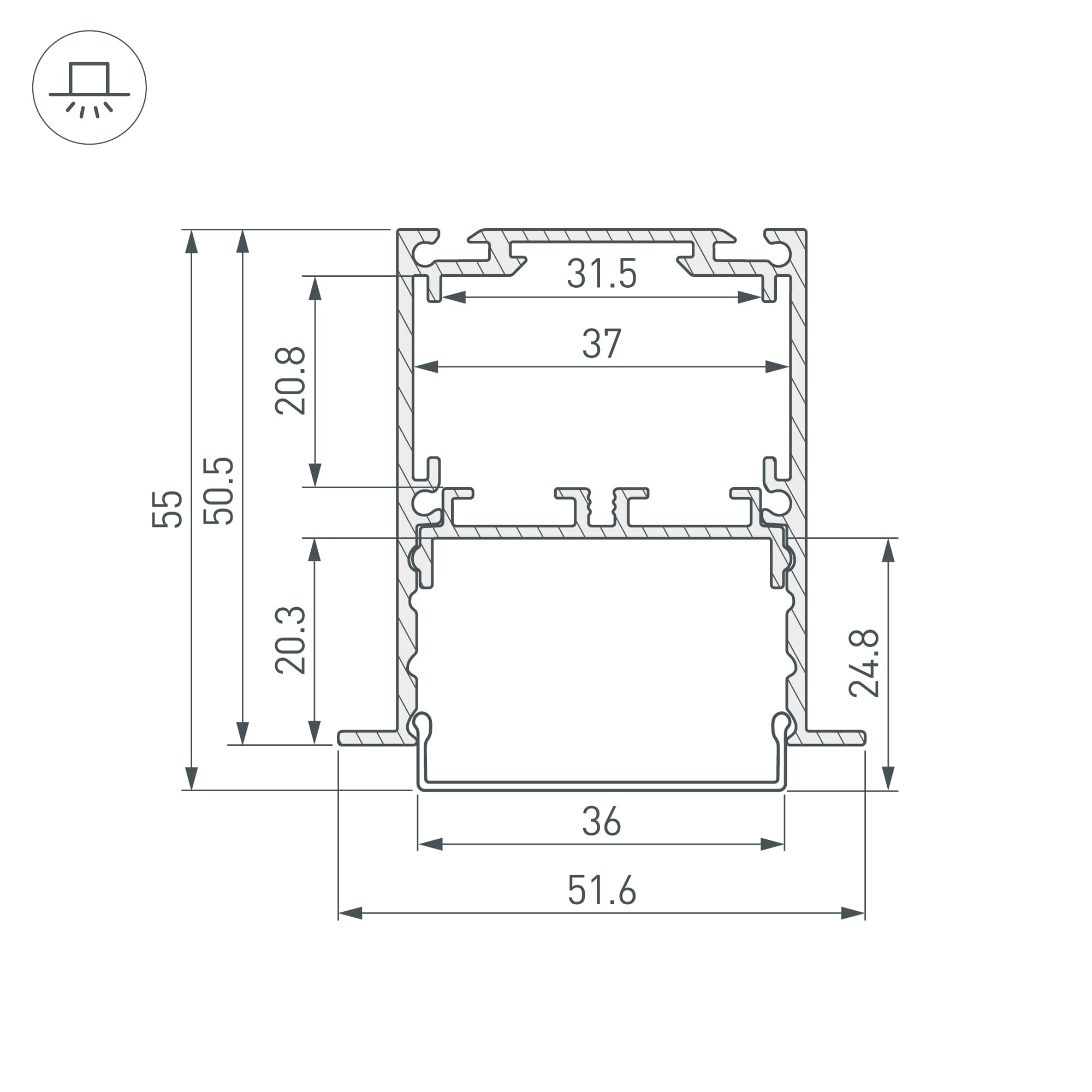 Профиль SL-LINIA52-3L-F-2000 ANOD (Алюминий)
