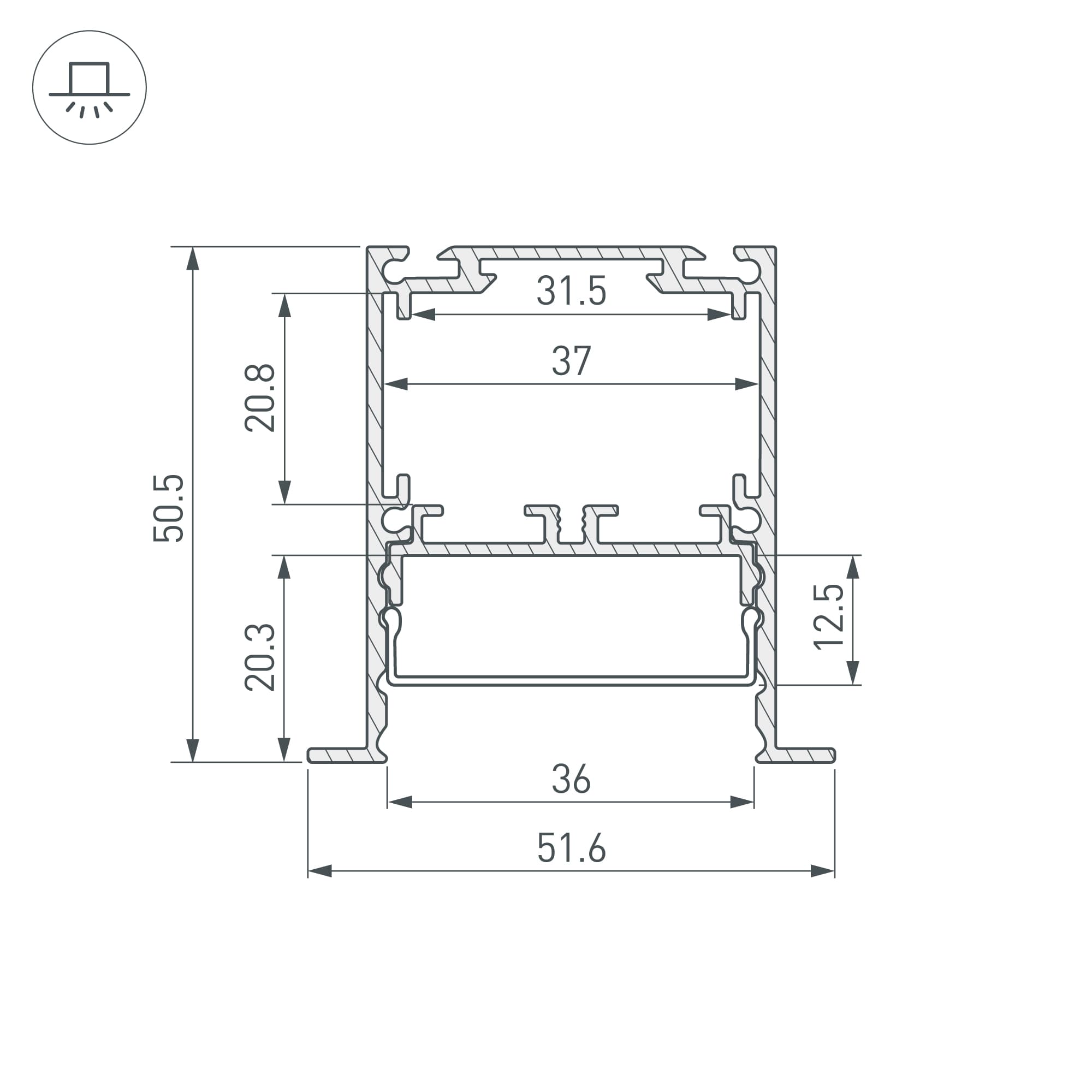 Профиль SL-LINIA52-3L-F-2000 ANOD (Алюминий)