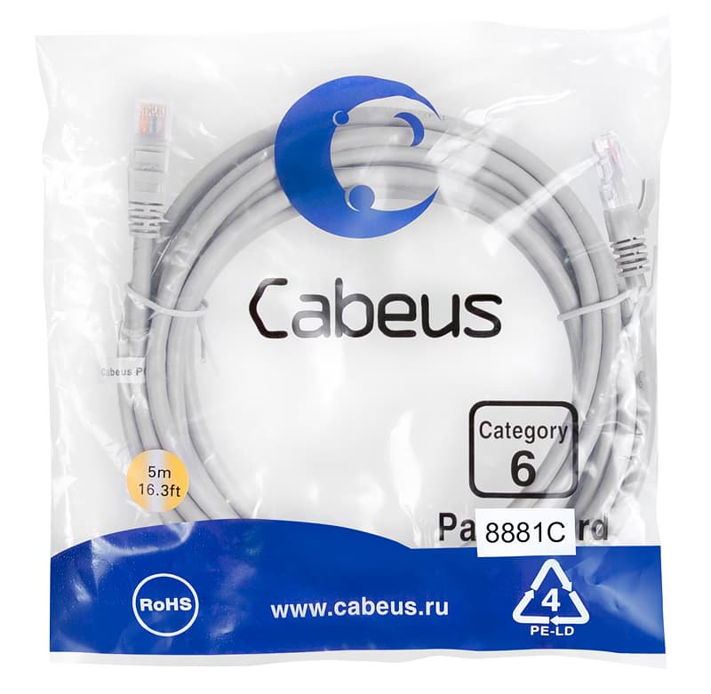 Патч-корд U/UTP, категория 6, 2xRJ45/8p8c, неэкранированный, серый, LSZH, 5м
