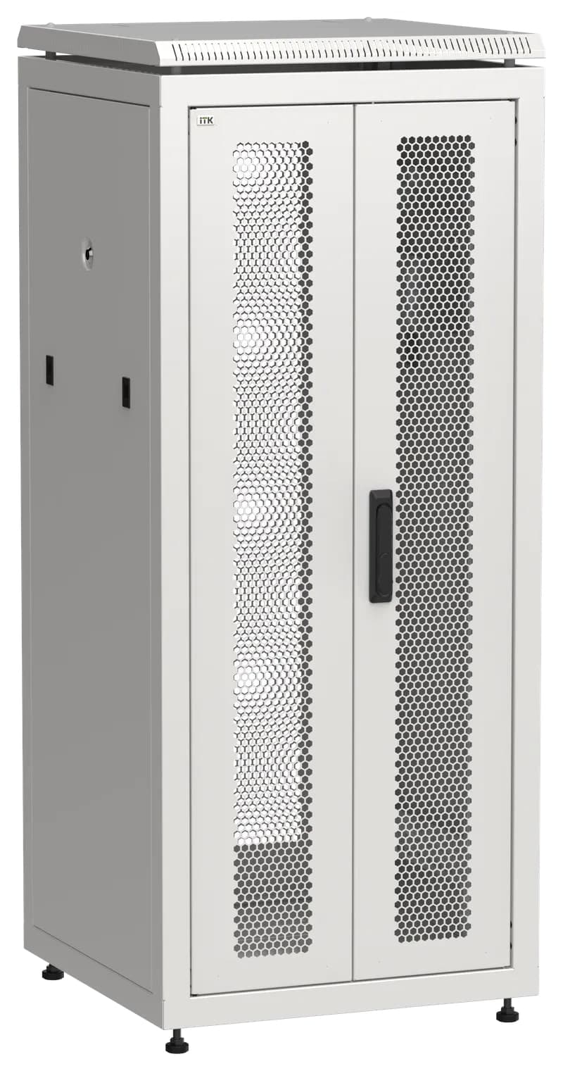 Шкаф напольный сетевой 19' LINEA N 28U 600х600мм передняя распашная перфорированная дверь задняя перфорированная серый