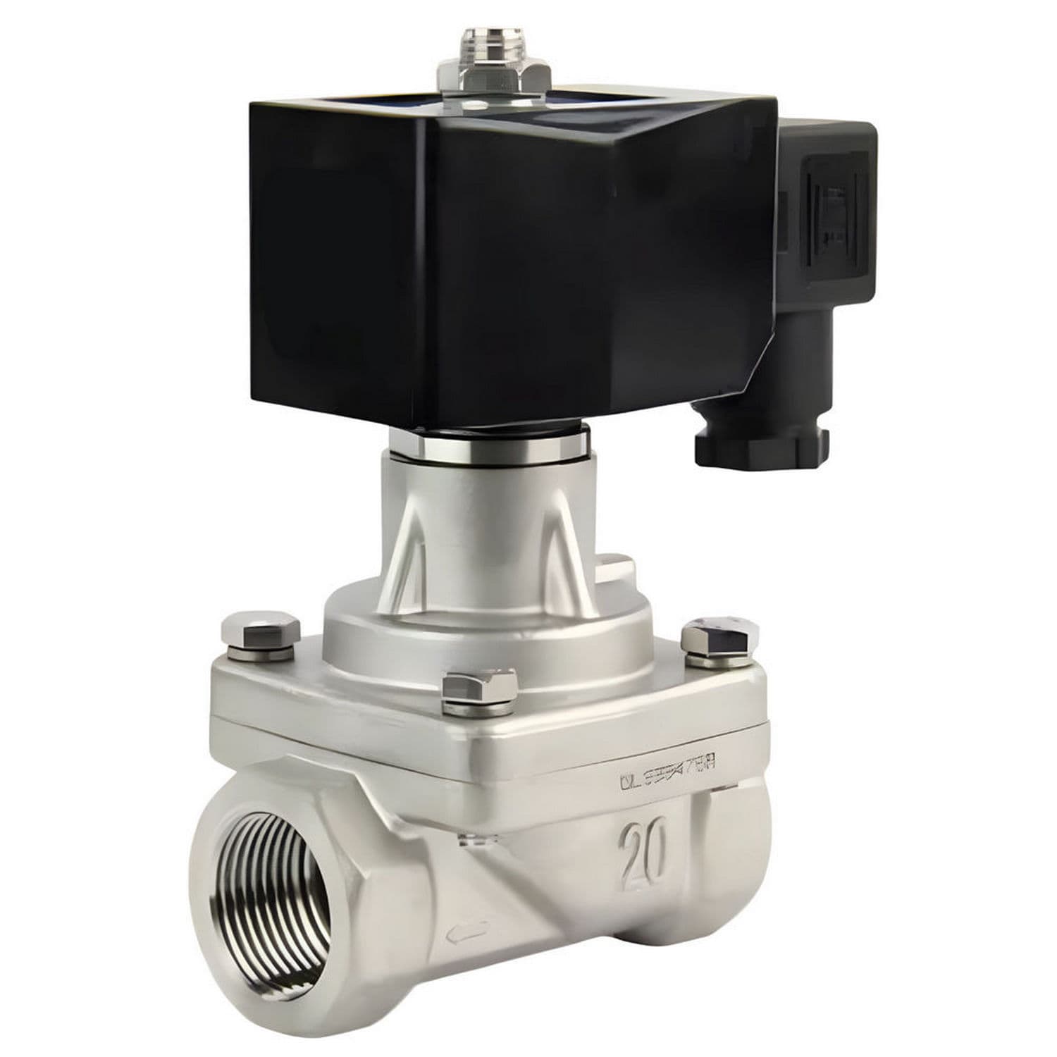 Клапан электромагнитный VS2W-701P-Z-NC 1/2'' Ду15 Ру10 прямого действия двухходовой, корпус сталь нержавеющая 304, присоединение внутренняя резьба, уплотнение PTFE, нормально-закрытый, катушка 24В AC