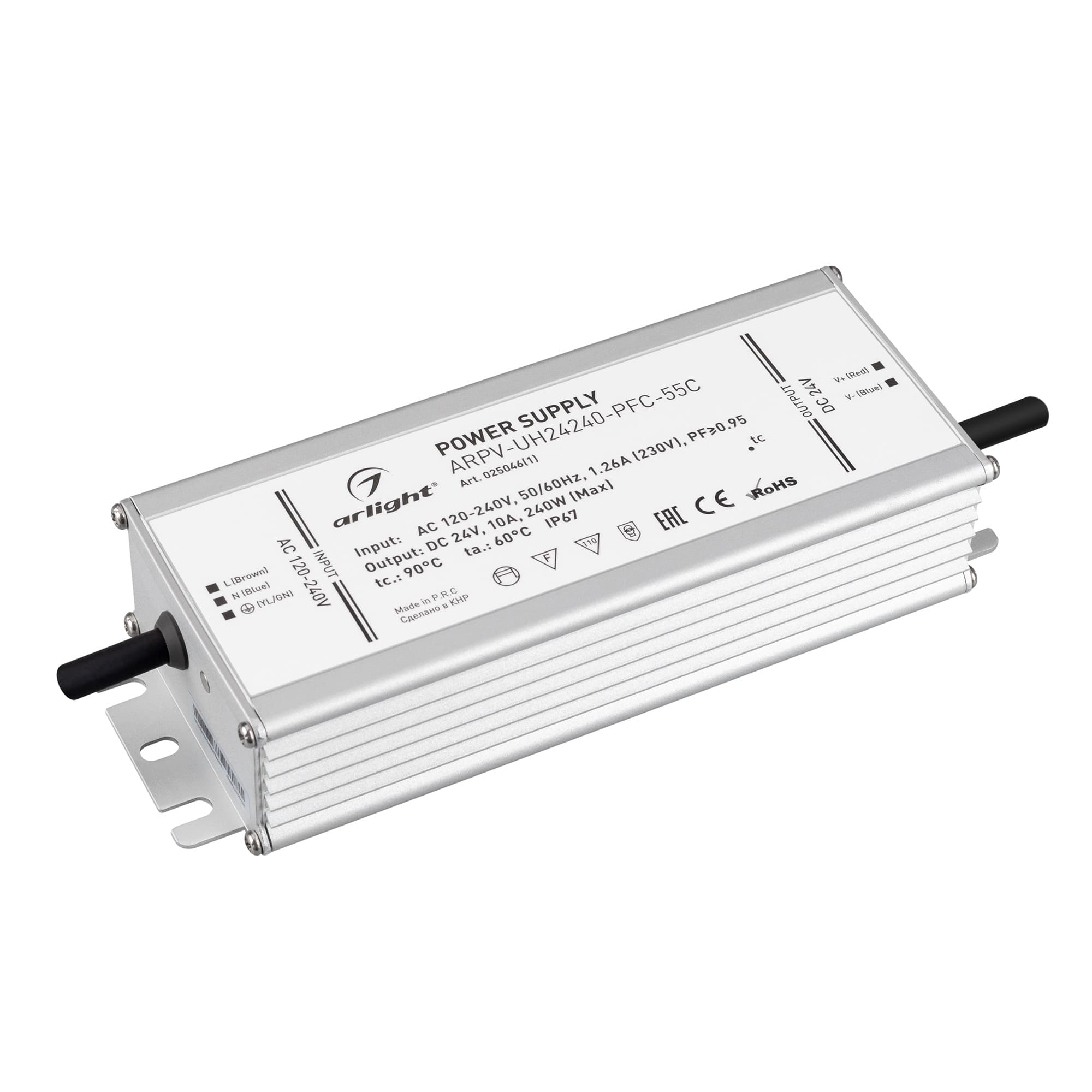 Блок питания ARPV-UH24240-PFC-55C (24V, 10.0A, 240W) (IP67 металл, 5 лет)