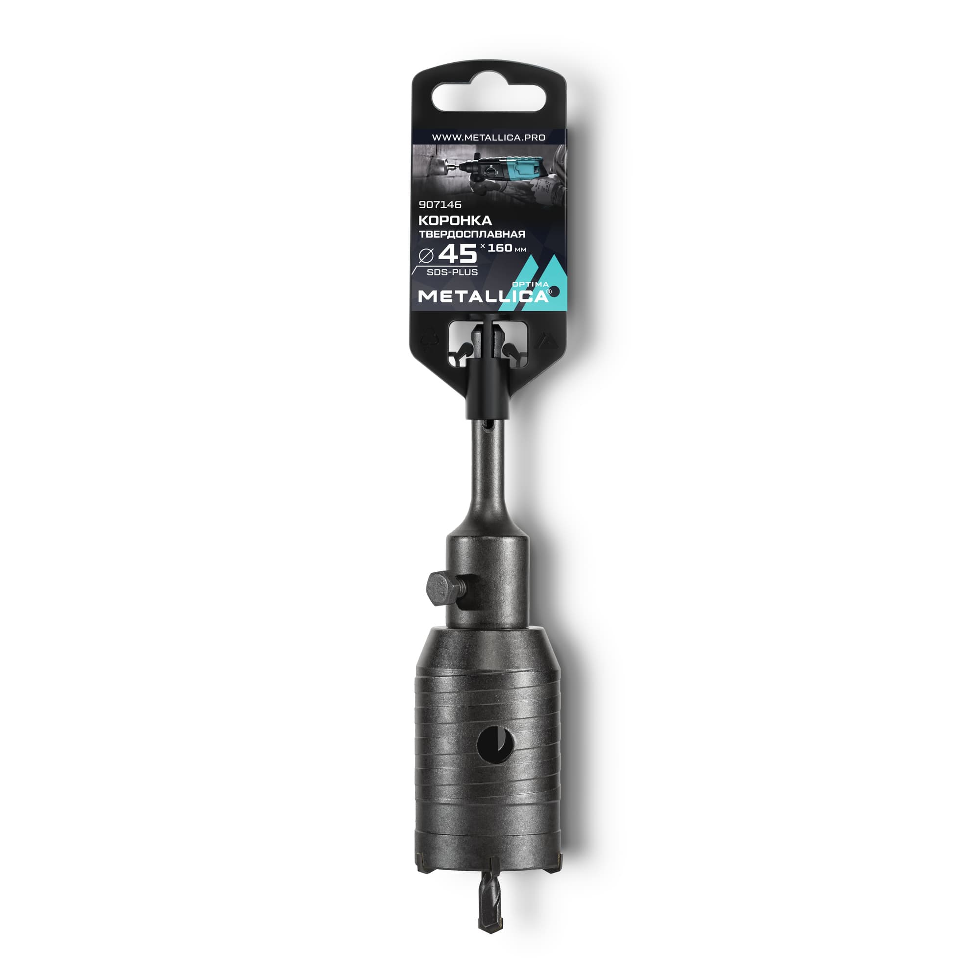 Коронка тв. спл. SDS-plus 45x160/100 мм, h=50мм, М22,0х2,0 мм, с адаптером
