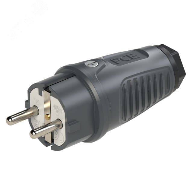Вилка каб 16A/250V/2P+E/IP54 корпус темносерый, маркер черный