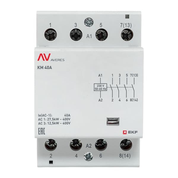 Контактор модульный КМ 40А 4NO 230VAC (3 мод.) AVERES