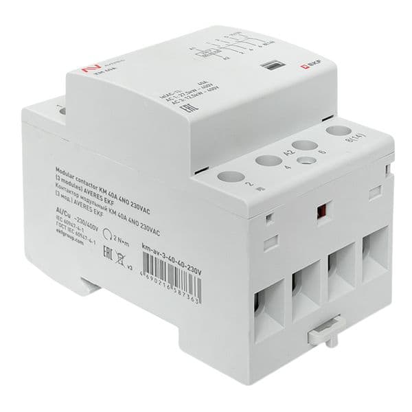 Контактор модульный КМ 40А 4NO 230VAC (3 мод.) AVERES
