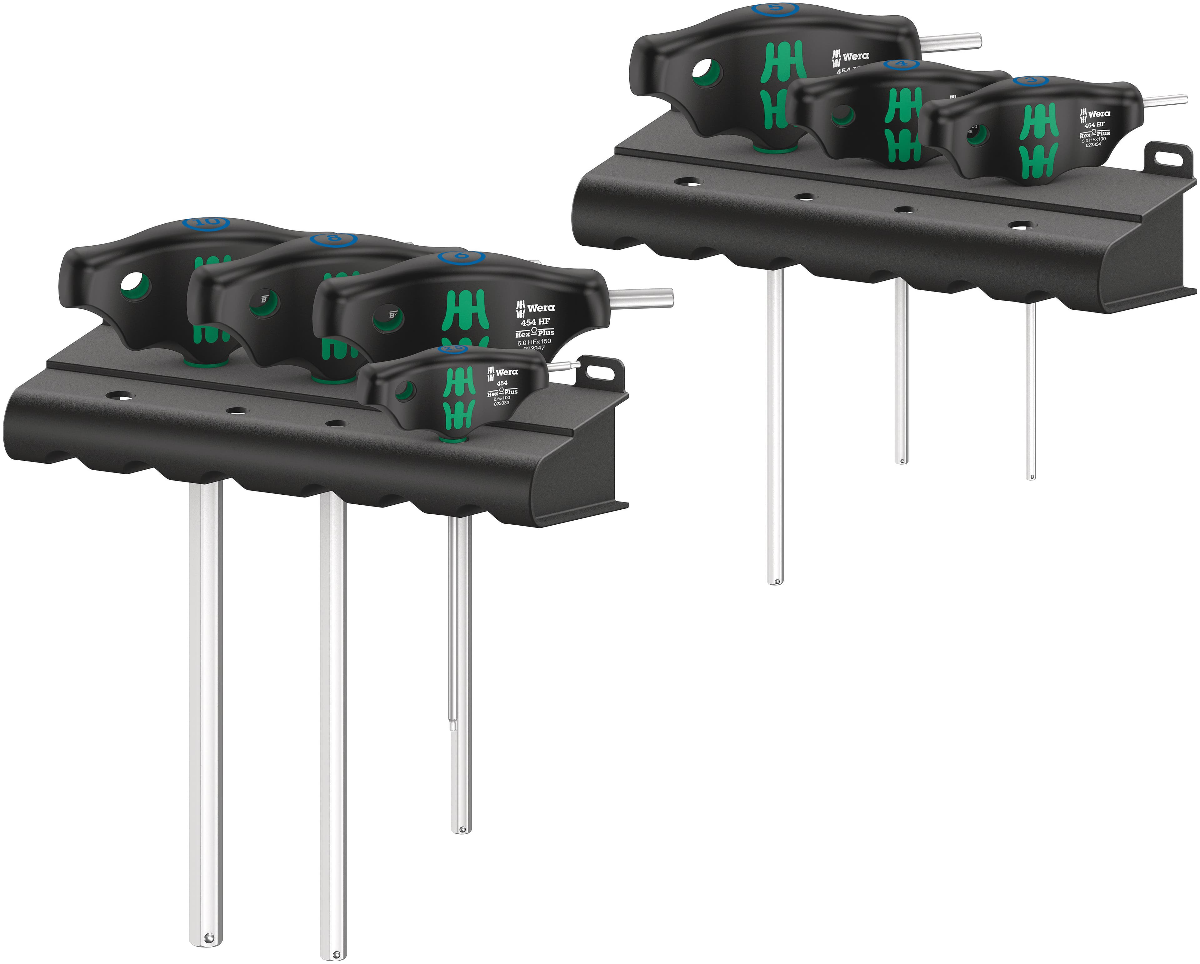 Набор отвёрток с Т-образной рукояткой 454/7 HF Set 1 Hex-Plus с функцией фиксации крепежа 2.5 - 10 мм 7 предметов комплектация: 1x 454 Шестигранная отвёртка с поперечной ручкой Hex-Plus 2.5X100 мм 6x 454 HF Шестигранная отвёртка с поперечной руч
