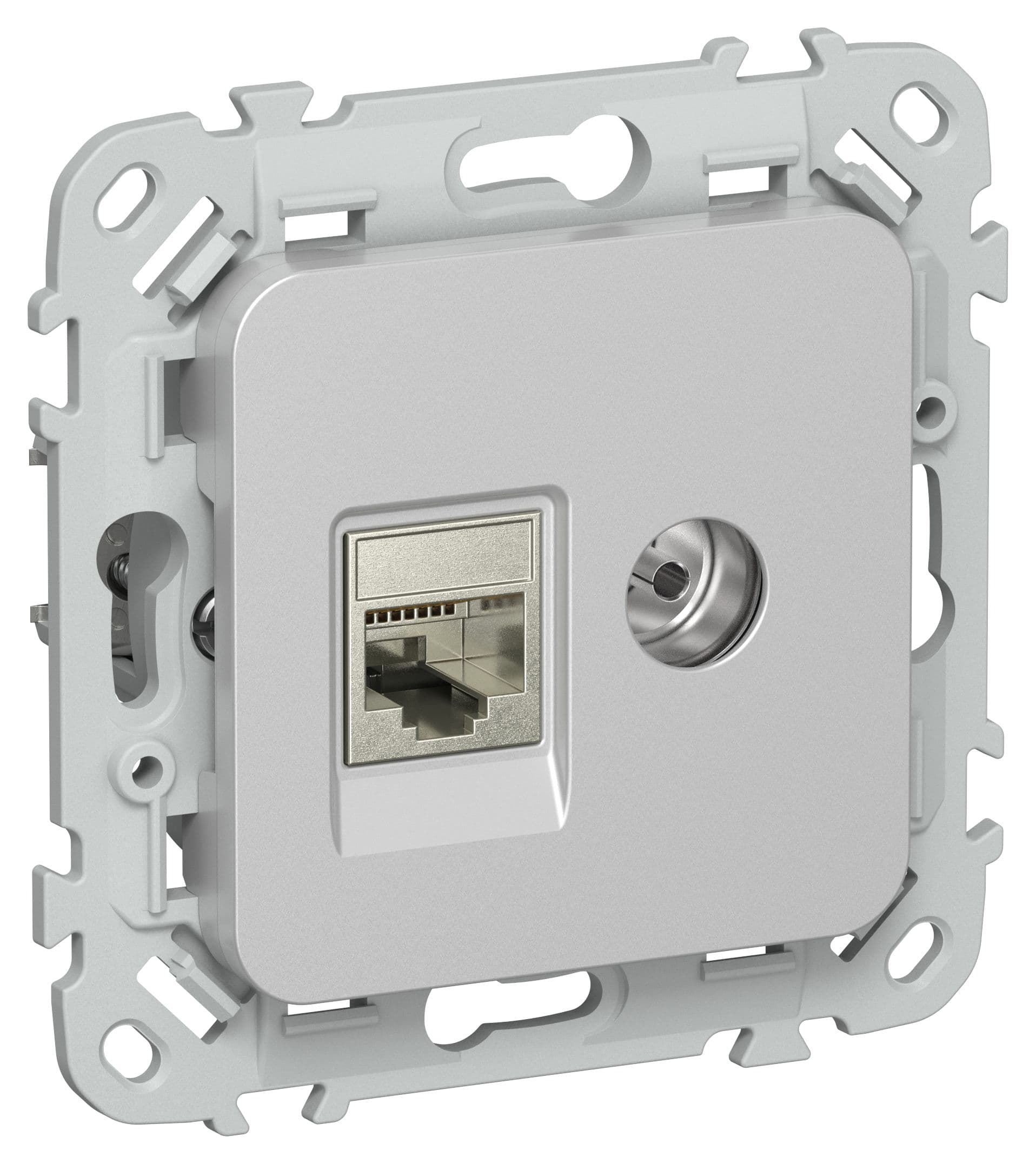 FLITE Розетка 2-местная RJ45/TV категория 6 STP РКТВ6-2-1-ФлА алюминий IEK
