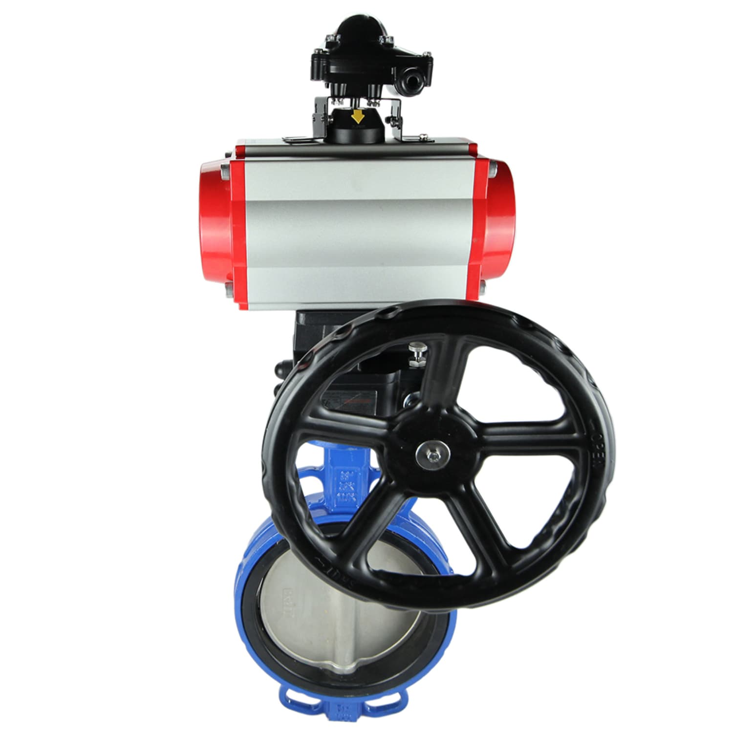 Затвор дисковый поворотный GGG50-316L-EPDM Ду300 Ру16, корпус чугун GGG50, диск нержавеющая сталь 316L, уплотнение EPDM, пневмопривод DA-140, пневмораспределитель PND2-S1EM-52-1NC-J08-24VDC, с БКВ LSB-210-02NM12-220/24, ручной дублёр HDM-4